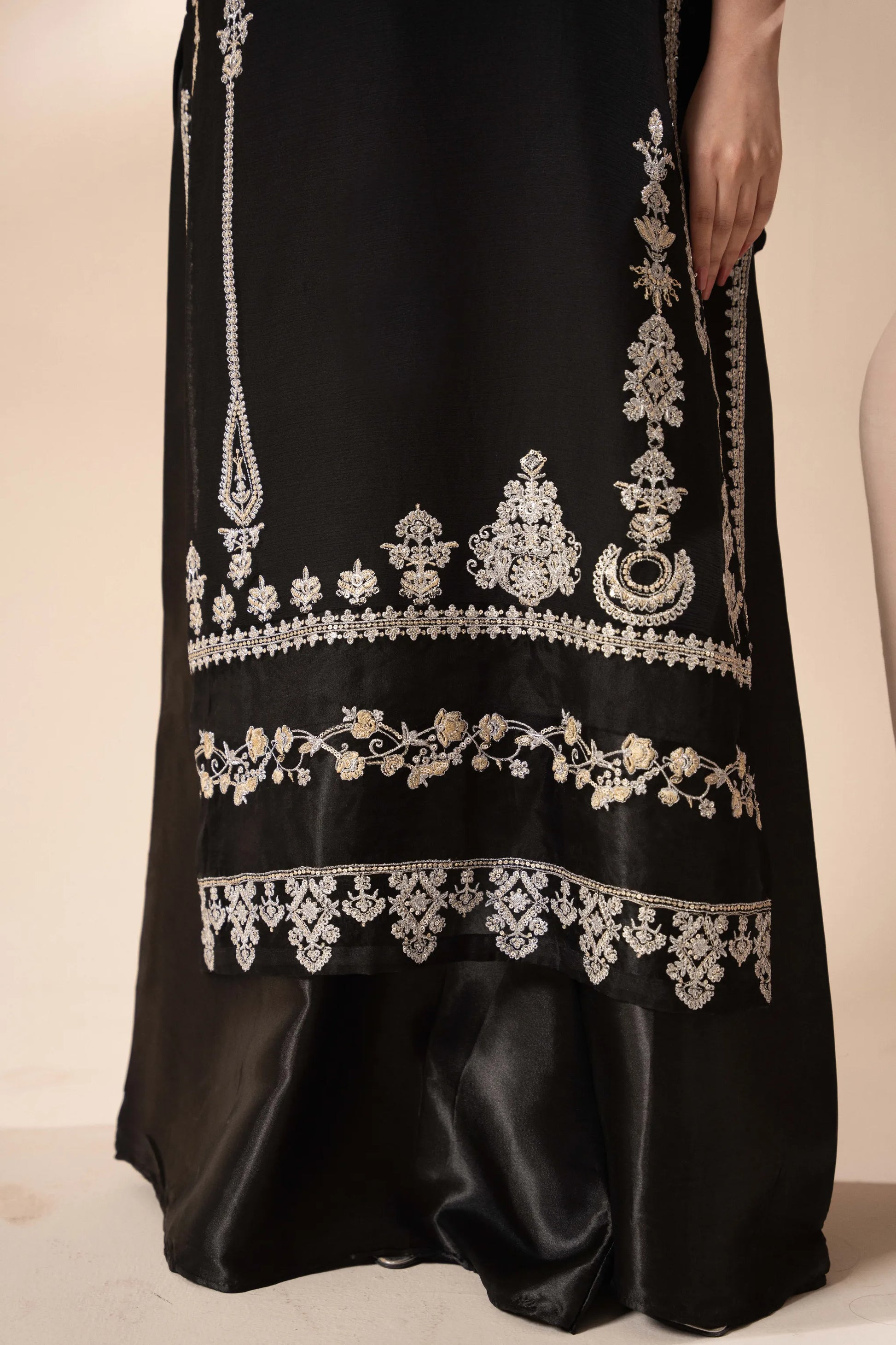 Elara Black – Luxury Black Chiffon Embroidered Sharara 3PC