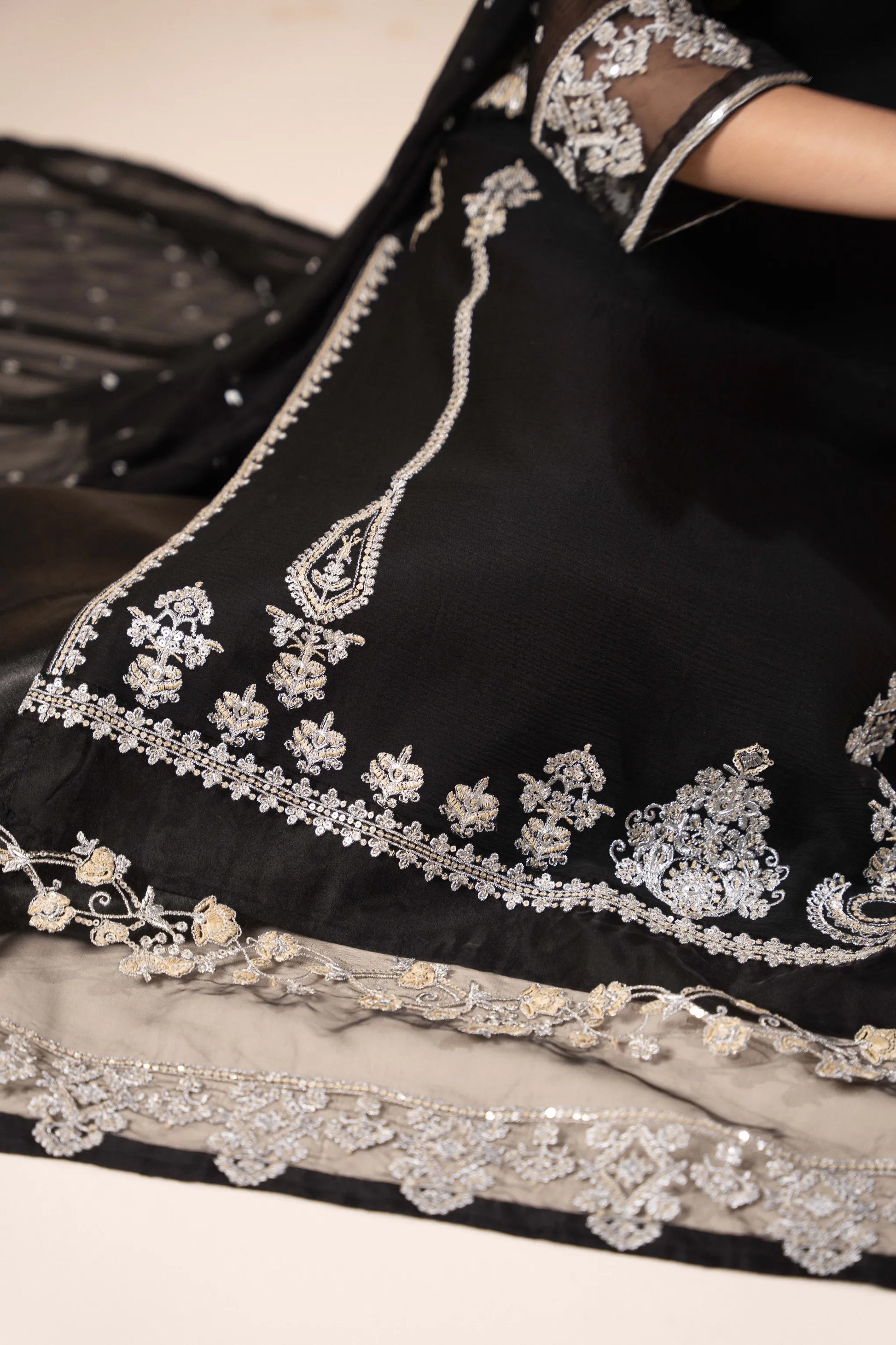 Elara Black – Luxury Black Chiffon Embroidered Sharara 3PC