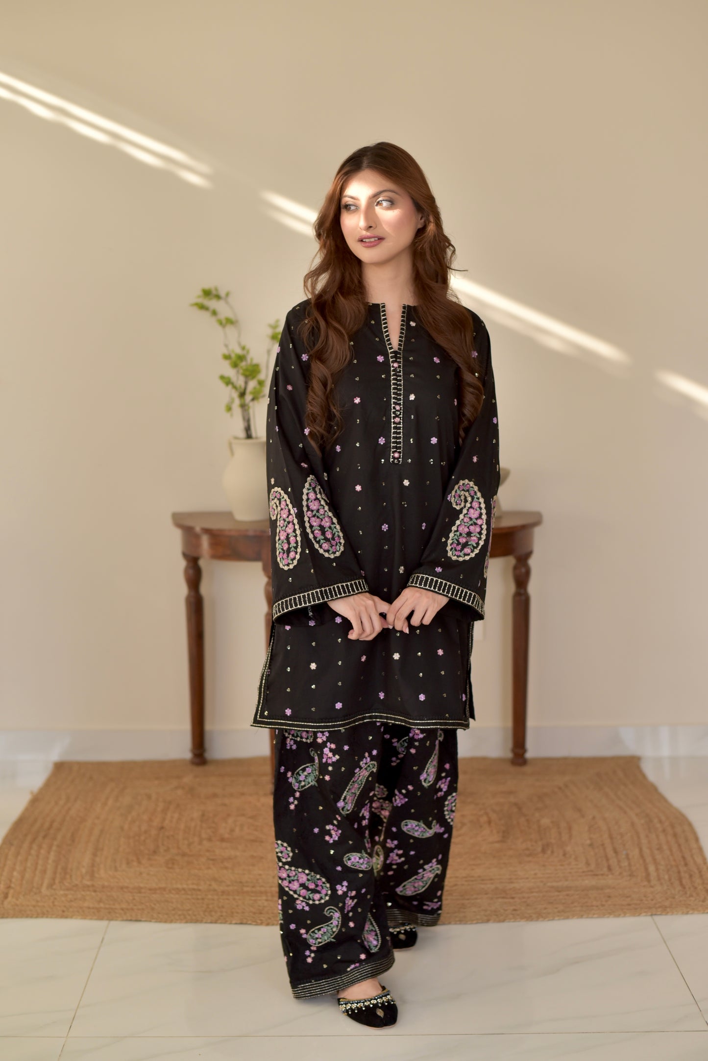 Black Embroidered 2-Piece Lawn Suit