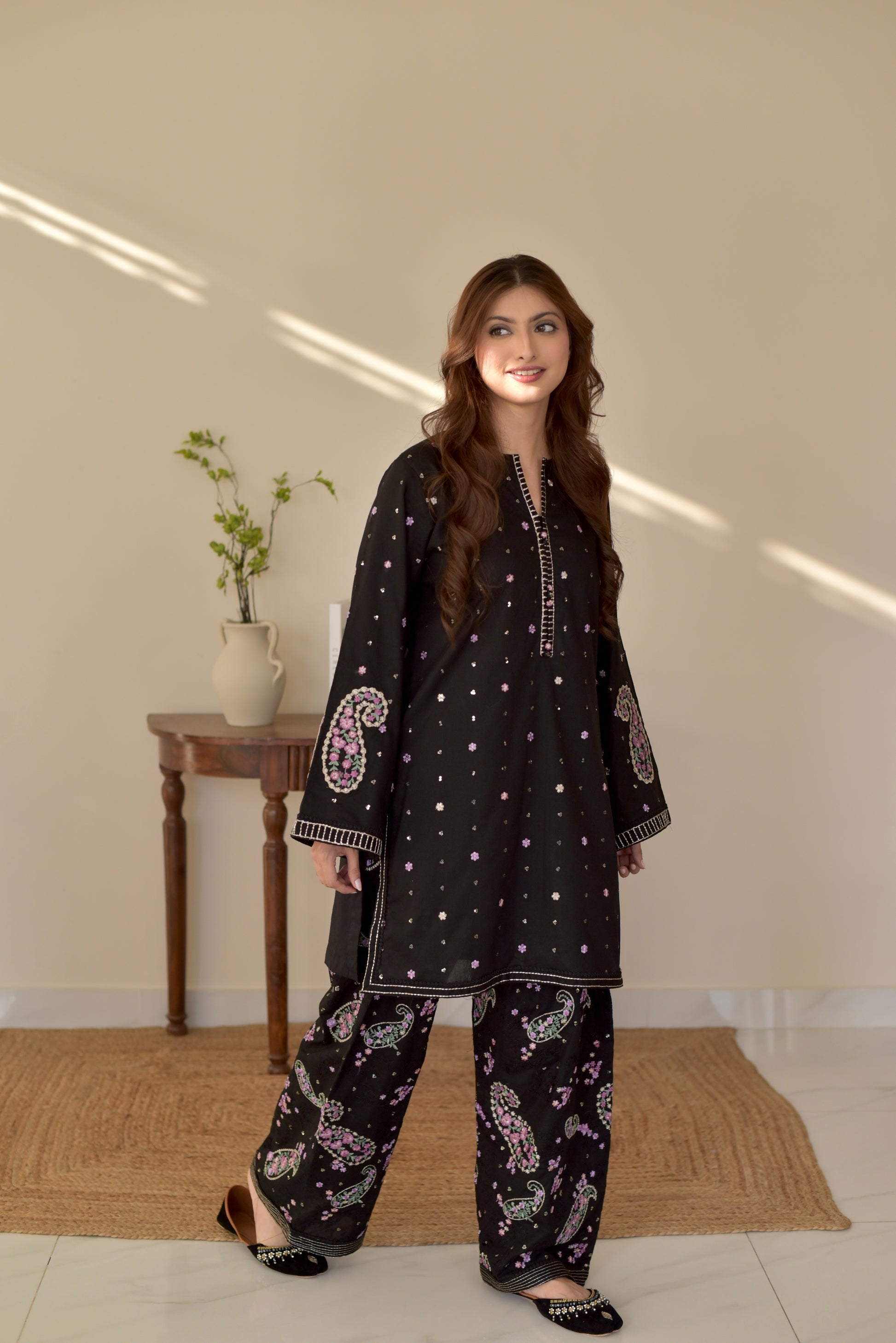 Black Embroidered 2-Piece Lawn Suit
