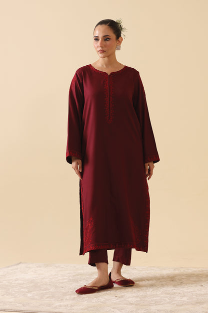 Ramona Maroon Marina Embroidered 3-Piece Winter Suit