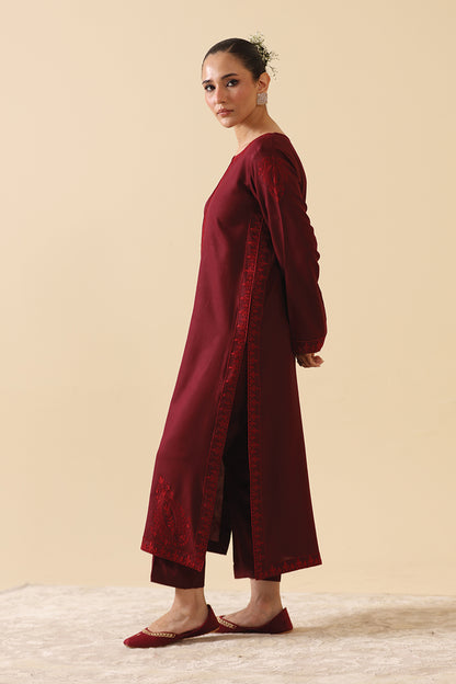 Ramona Maroon Marina Embroidered 3-Piece Winter Suit