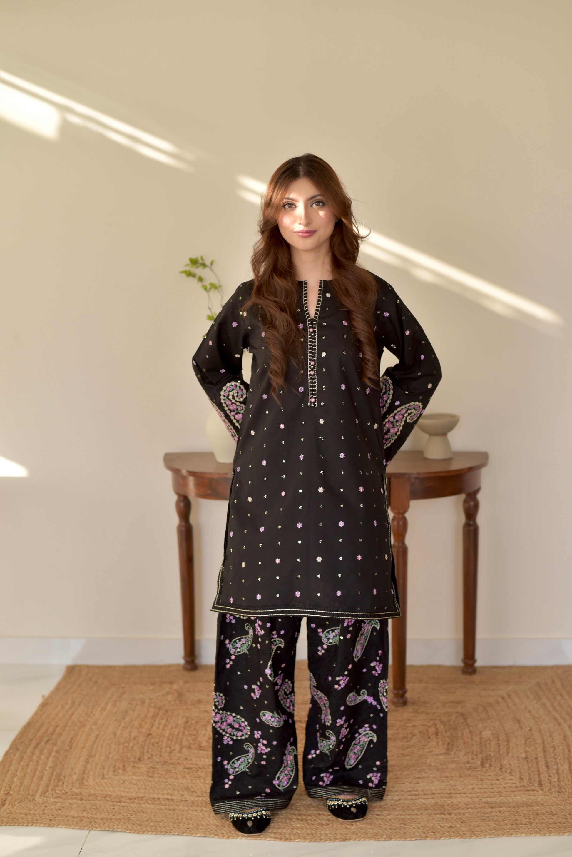 Black Embroidered 2-Piece Lawn Suit