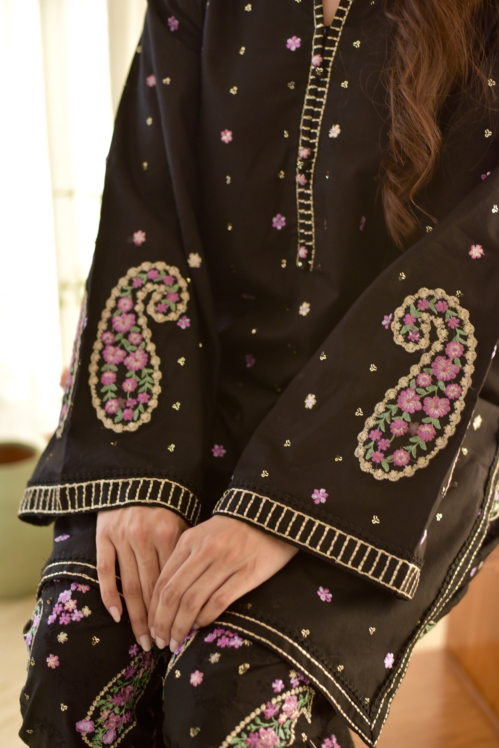 Black Embroidered 2-Piece Lawn Suit