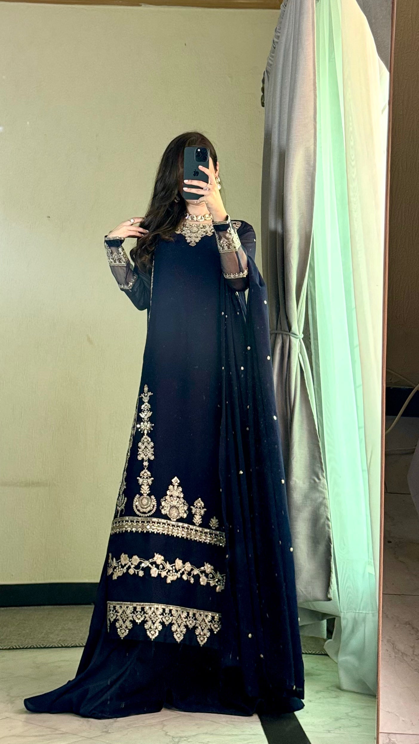 Elara Blue – Luxury Blue Chiffon Embroidered Sharara 3PC