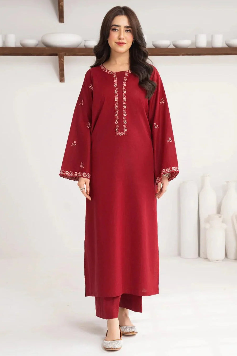 Elara Maroon 2PC  Winter Suit | Embroidered Ladies Dress