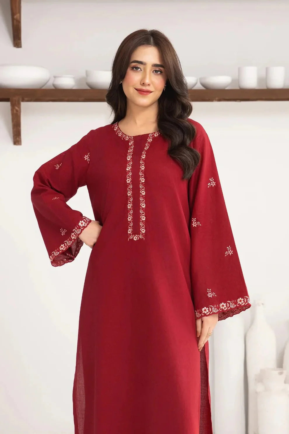 Elara Maroon 2PC  Winter Suit | Embroidered Ladies Dress