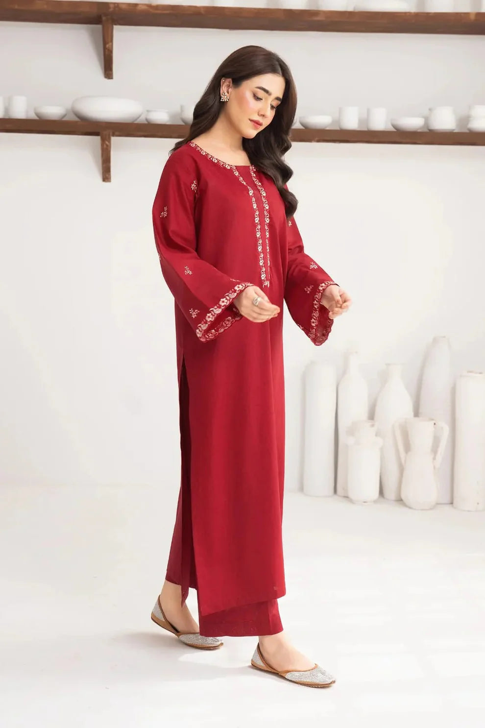 Elara Maroon 2PC  Winter Suit | Embroidered Ladies Dress