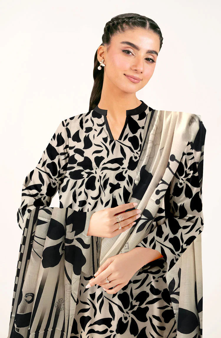 Black Petals – Elegant Printed 3PC Dress