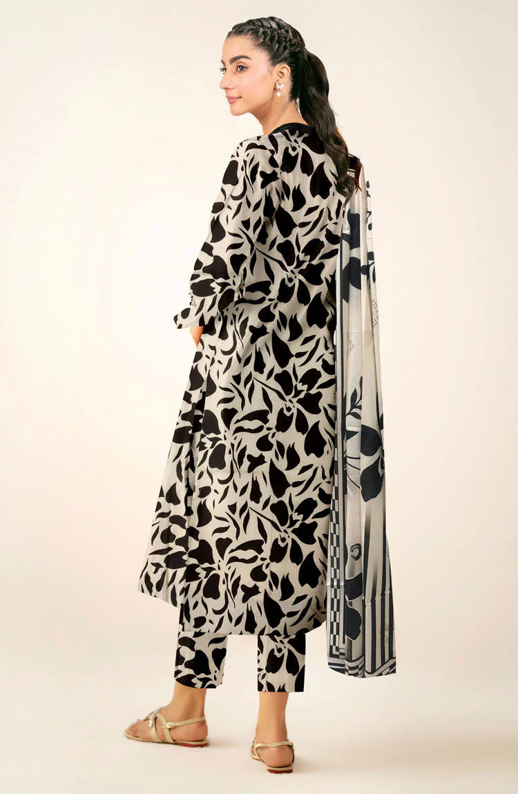 Black Petals – Elegant Printed 3PC Dress