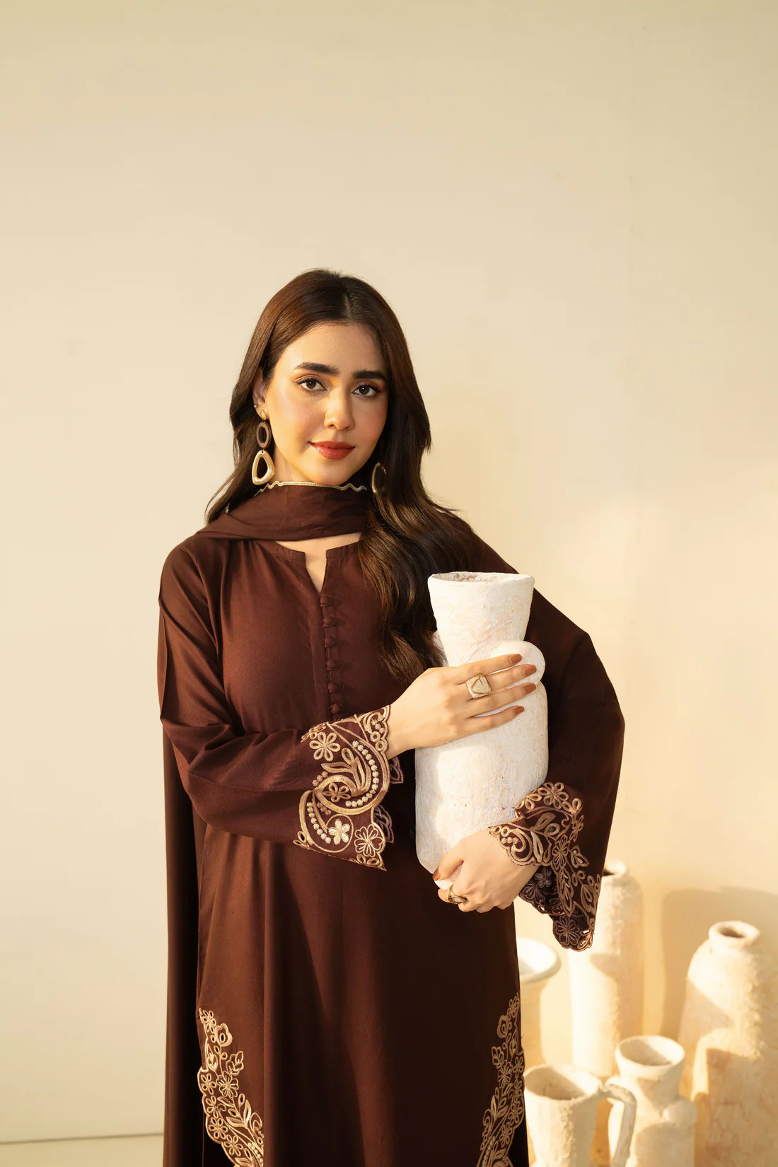 Zehra Brown – Embroidered 3 PC Dress