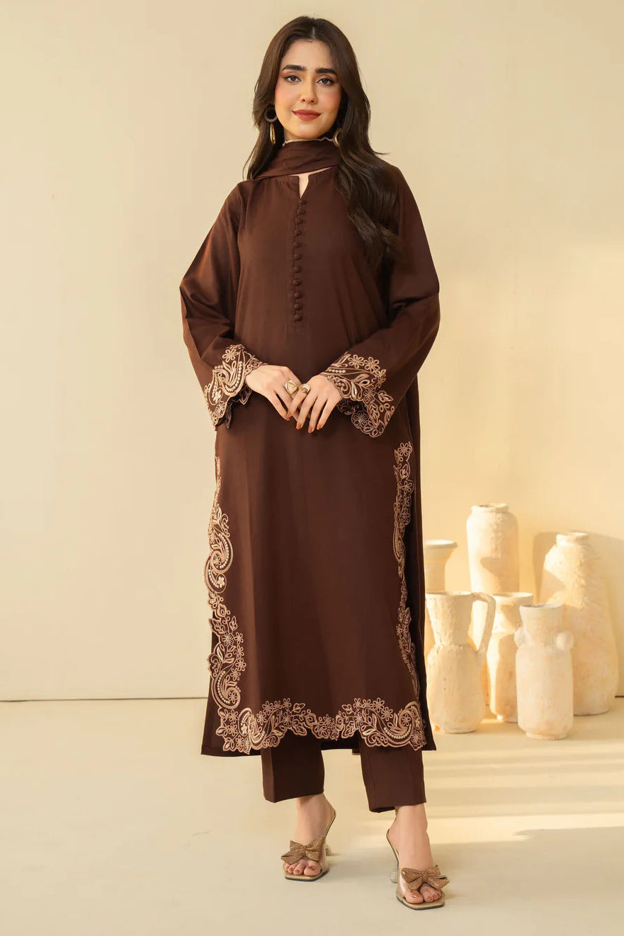 Zehra Brown – Embroidered 3 PC Dress